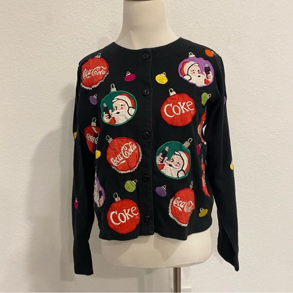 Coca Cola Sweaters - 1999 Coca-Cola by Michael Simon Embroidered Applique Christmas Cardigan Sweater
